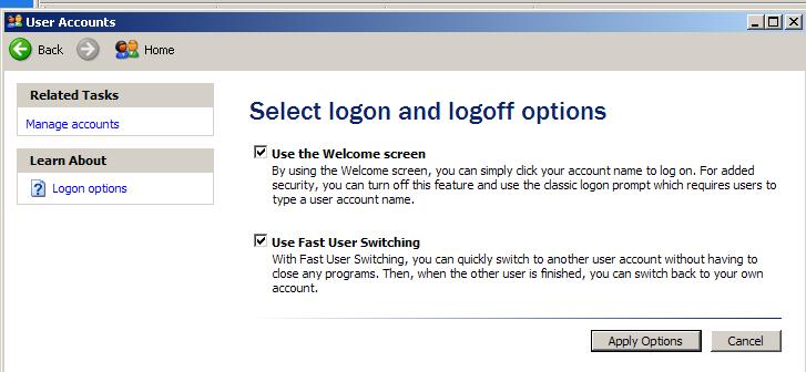 Logon option screen